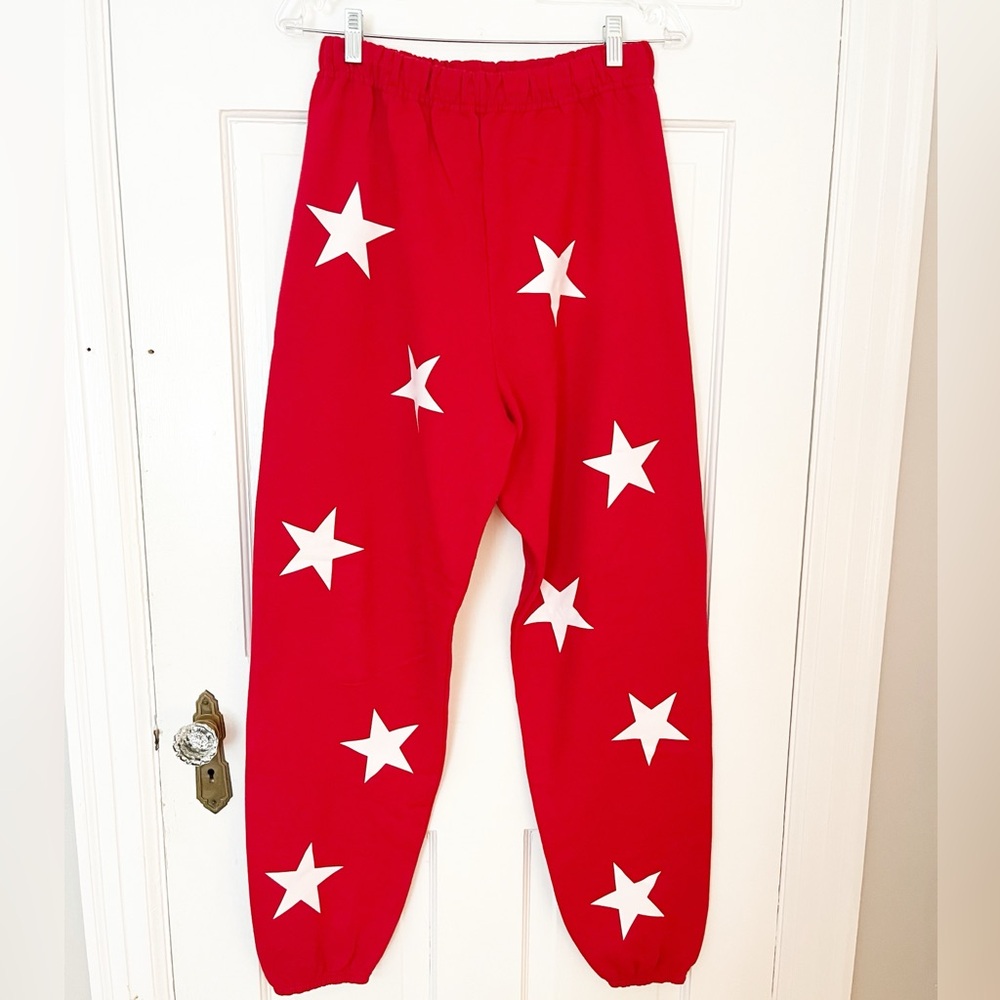 Red and White Star Sweatpants Womens Size Medium Americana Pants with Stars